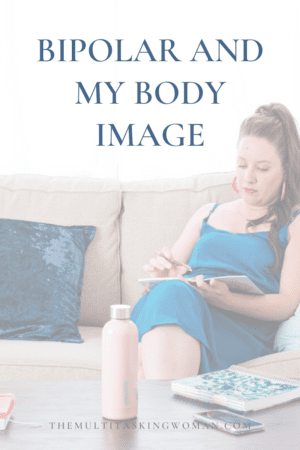woman with bipolar in blue dress sitting on couch